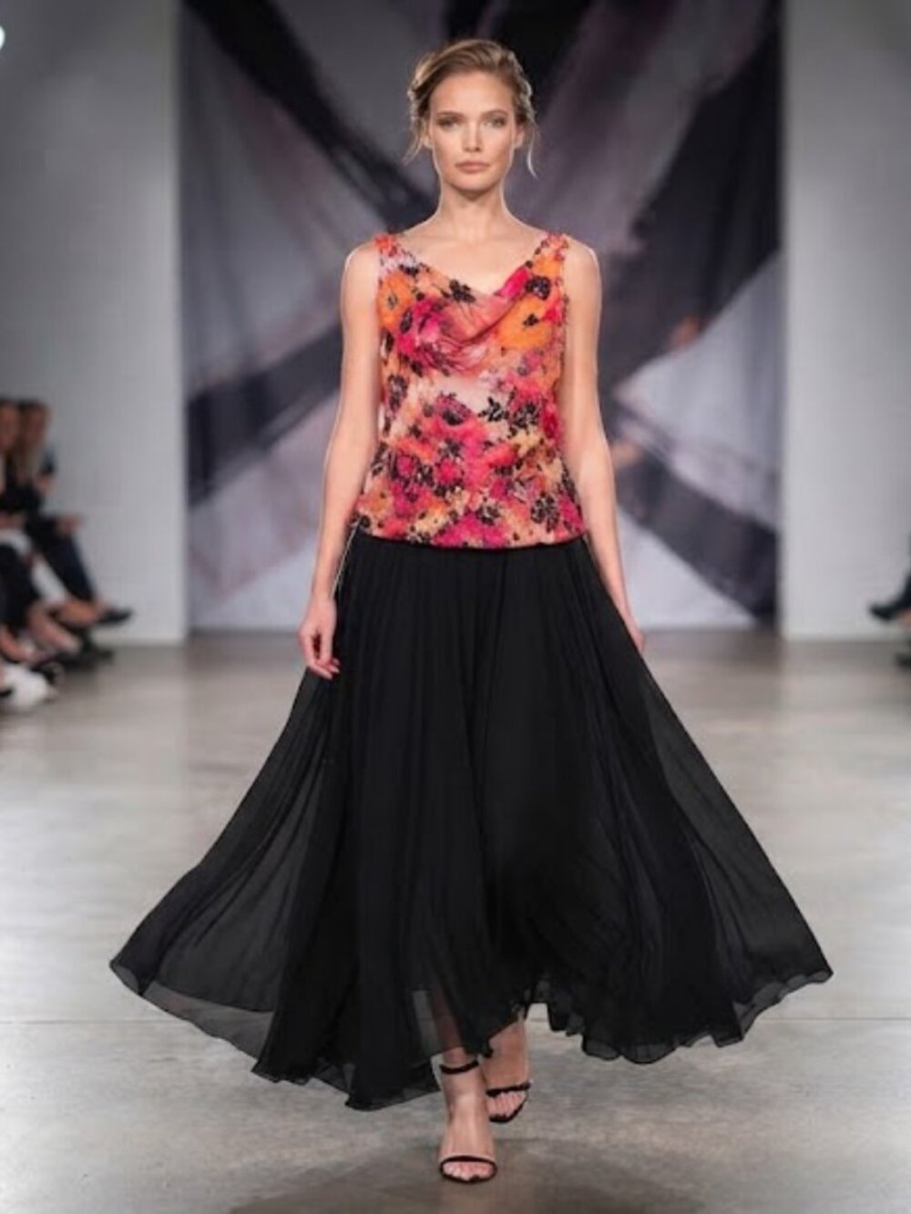Jeanne Beker Bright Floral Cowl Neck Top